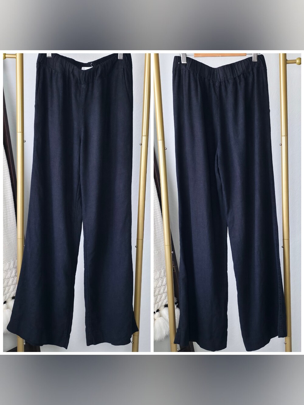 Abercrombie&Fitch Linen-Blend Wide Leg Pull-On Pants, Black, Elastic Waist, XS - Picture 2 of 10